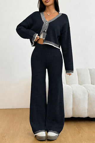 Stylish Cropped Knit Cardigan and Pants Set