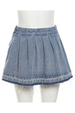 Pleated Mini Denim Skirt