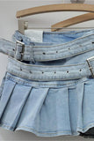 Belted Pleated Mini Skirt