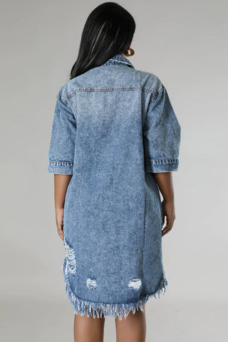 Distressed Button-Front Denim Dress
