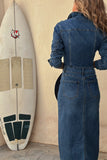 Buttoned Denim Dress with Front Slit