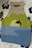 Halter Neck Dolphin Motif Knit Vest