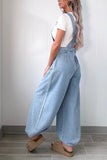 Wide-Leg Denim Overall Jumpsuit