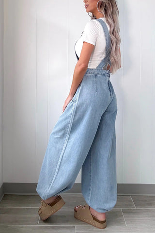 Wide-Leg Denim Overall Jumpsuit
