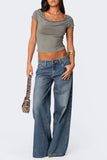Wide-Leg Casual Denim Pants