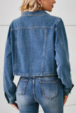 Cropped Button-Front Denim Jacket