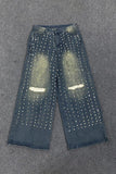 Studded Wide Leg Denim Jeans