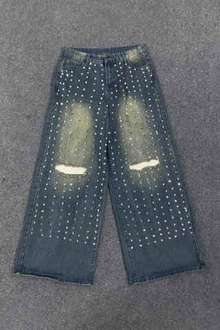 Studded Wide Leg Denim Jeans
