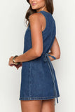 Button-Front Denim Mini Dress