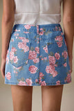 Floral Button-Front Mini Skirt