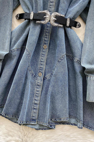 Buttoned Denim Dress with Belt