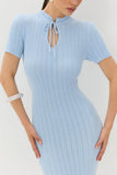 Tie-Front Ribbed Casual Dress