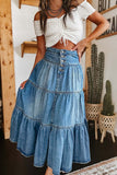 Tiered Button-Front Denim Skirt