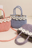 Floral-Accent Woven Handbag