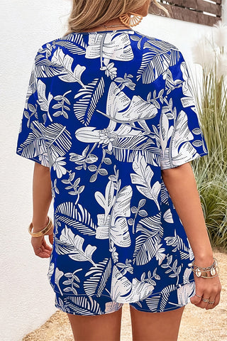 Printed Open Front Shirt and Shorts Set