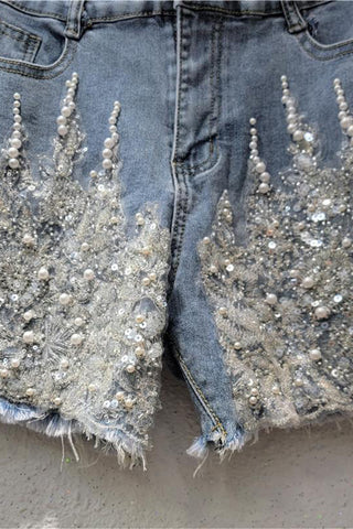 Embellished Denim Shorts