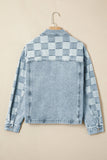 Checkered Pattern Patchwork Denim Jacket