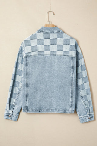Checkered Pattern Patchwork Denim Jacket
