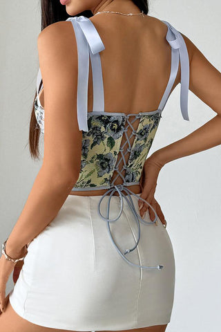 Floral Bustier with Ribbon Straps