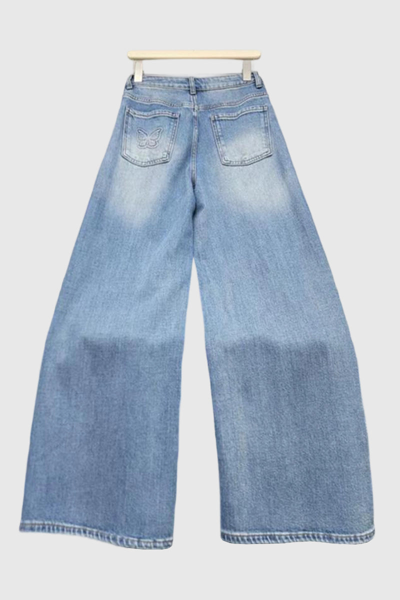 Wide-Leg Straight Jeans with Embellishments