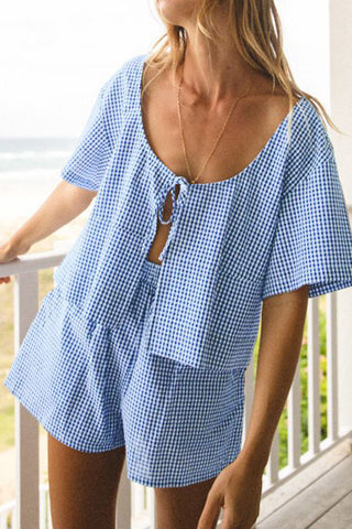 Gingham Button-Front Short Set