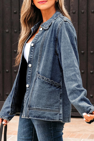 Scallop Collar Button-Up Denim Jacket