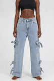 Stylish Straight-Leg Jeans with Bow Accents