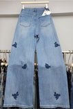 Floral Detail Straight Jeans