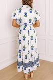 Floral Contrast Belted Long Shirt Dress