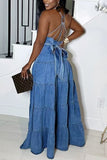 Tiered Button-Front Denim Dress