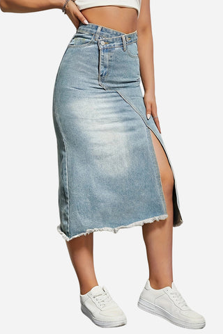Asymmetrical Denim Midi Skirt