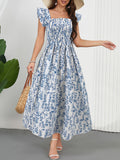 Floral Print Ruffle Sleeve Midi Dress