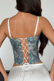 Lace-Up Floral Corset Top