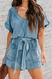 Tie-Waist Denim Romper