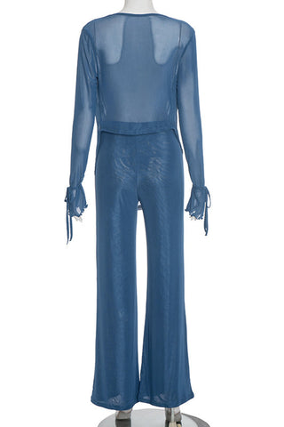 Draped Top and Wide-Leg Pants Set