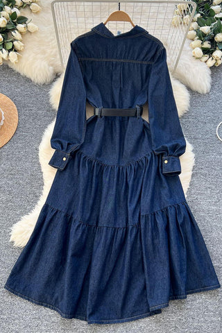 Button-Down Denim Dress with Belt