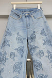 Floral Accent Wide Leg Jeans