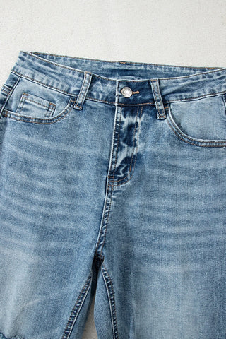 Raw Hem Ripped Knee Flare Jeans