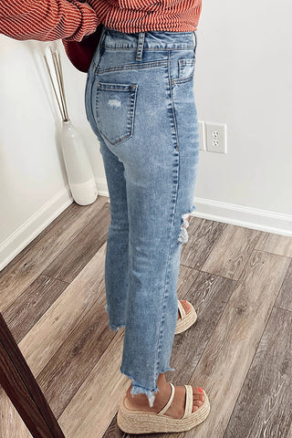Distressed Straight-Leg Jeans