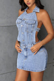 Halter Denim Mini Dress