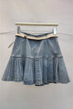 Pleated Denim Mini Skirt