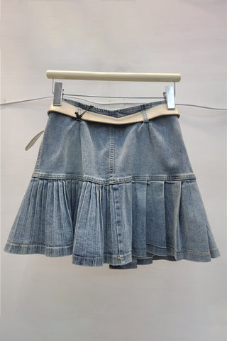 Pleated Denim Mini Skirt