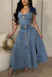 Button-Front Denim Dress