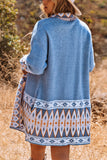 Geometric Pattern Open-Front Cardigan