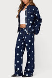 Polka Dot Denim Straight Jeans