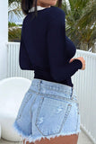 Collared V-Neck Long Sleeve Top