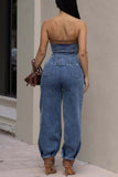 Strapless Button-Front Pants Set