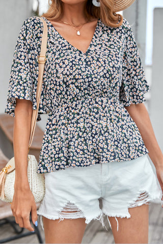 Floral V-Neck Peplum Blouse