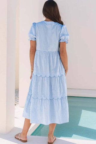 Bubble Short Sleeve Tiered Long Dress