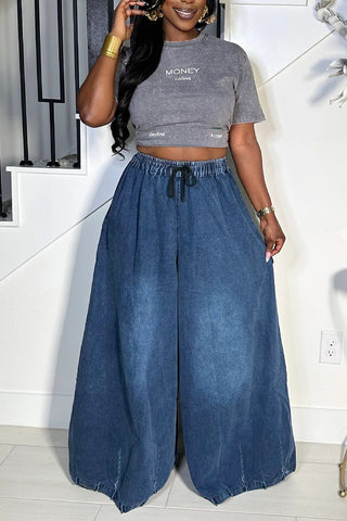 Stylish Wide-Leg Denim Pants